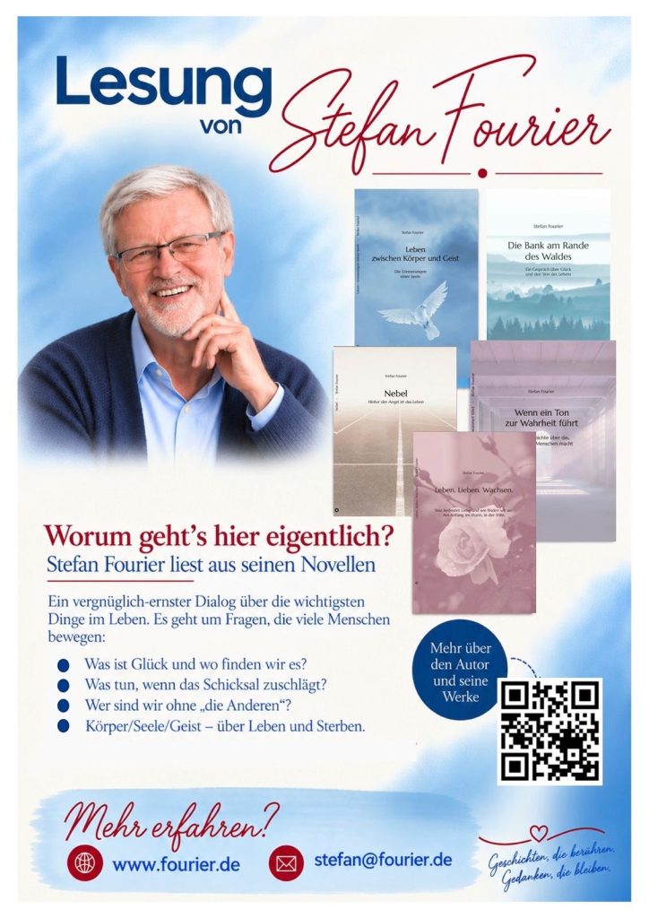 Flyer zur Lesung „Worum geht’s hier eigentlich?“ mit Stefan Fourier